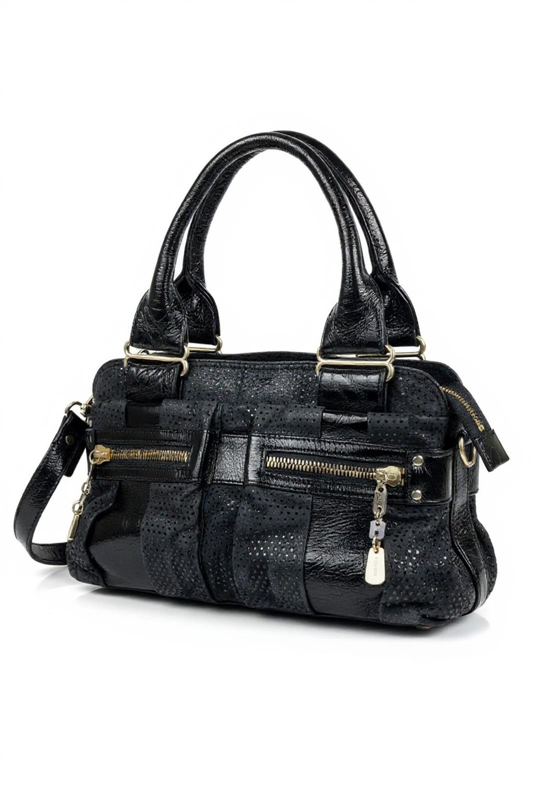 chloma Chloé - Black Leather Shoulder Bag Gold Zipper Size ONE SIZE - 1 Thumbnail