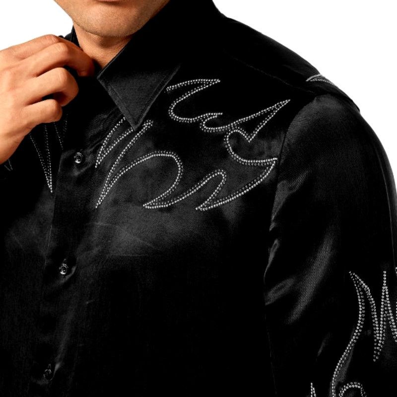 Philipp Plein Men's Black Embellished Texas Shirt Size 3XL