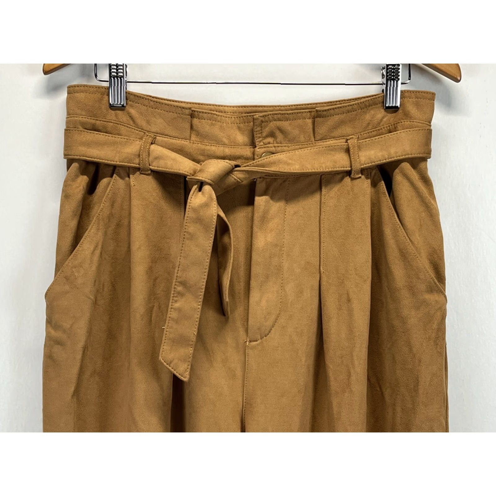 Free People Free People Paperbag High Waisted Pants Sz 12 Belted Suede Faux Brown Polyester Blend Tapered Leg Women Casual City Size 34" / US 12 / IT 48 - 2 Thumbnail