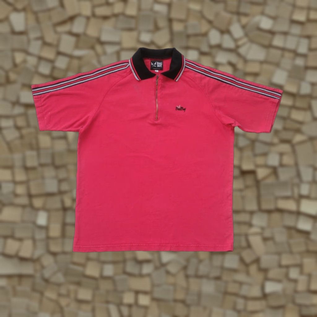 Vintage VINTAGE BADBOY Polo Shirt Red 1/4 Zip 90s Made in USA 100% Cotton Men XL size Stripped Short Sleeve Shirts Size US XL / EU 56 / 4 - 1 Thumbnail