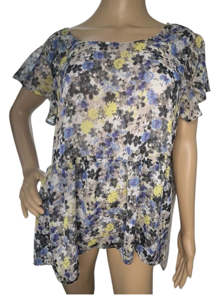 Lucky Brand Lucky Brand Floral Print Babydoll Short Sleeve Blouse Size L / US 10 / IT 46 - 1 Thumbnail