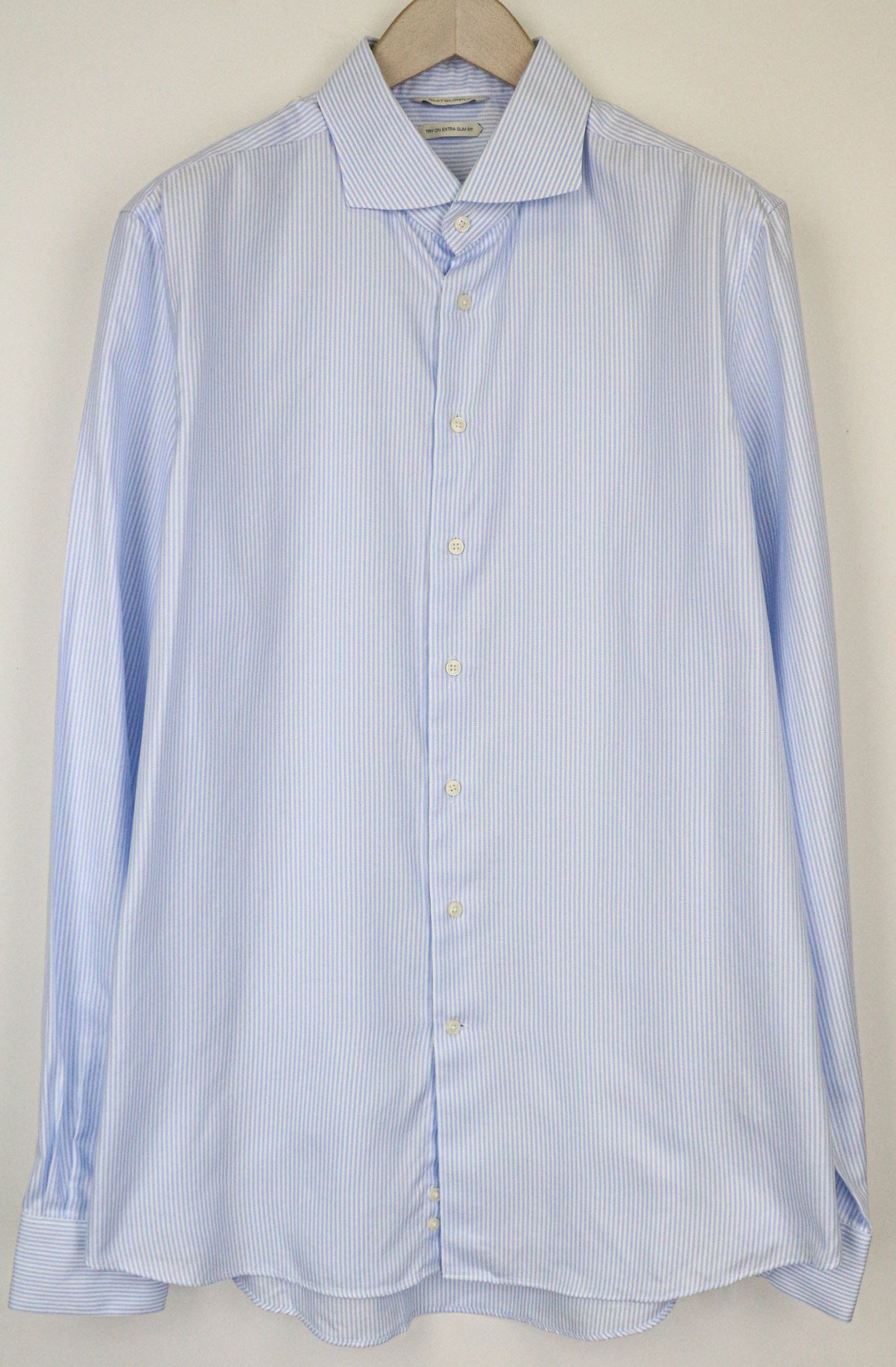 Suitsupply 45L/17 3/4L Extra Slim Blue Cotton Stripe Shirt 79232 Size 44R - 1 Thumbnail