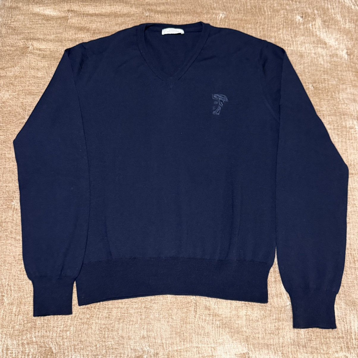 Versace Versace Collection Wool V Neck Sweater Navy Medusa Logo Size Size US L / EU 52-54 / 3 - 2 Thumbnail