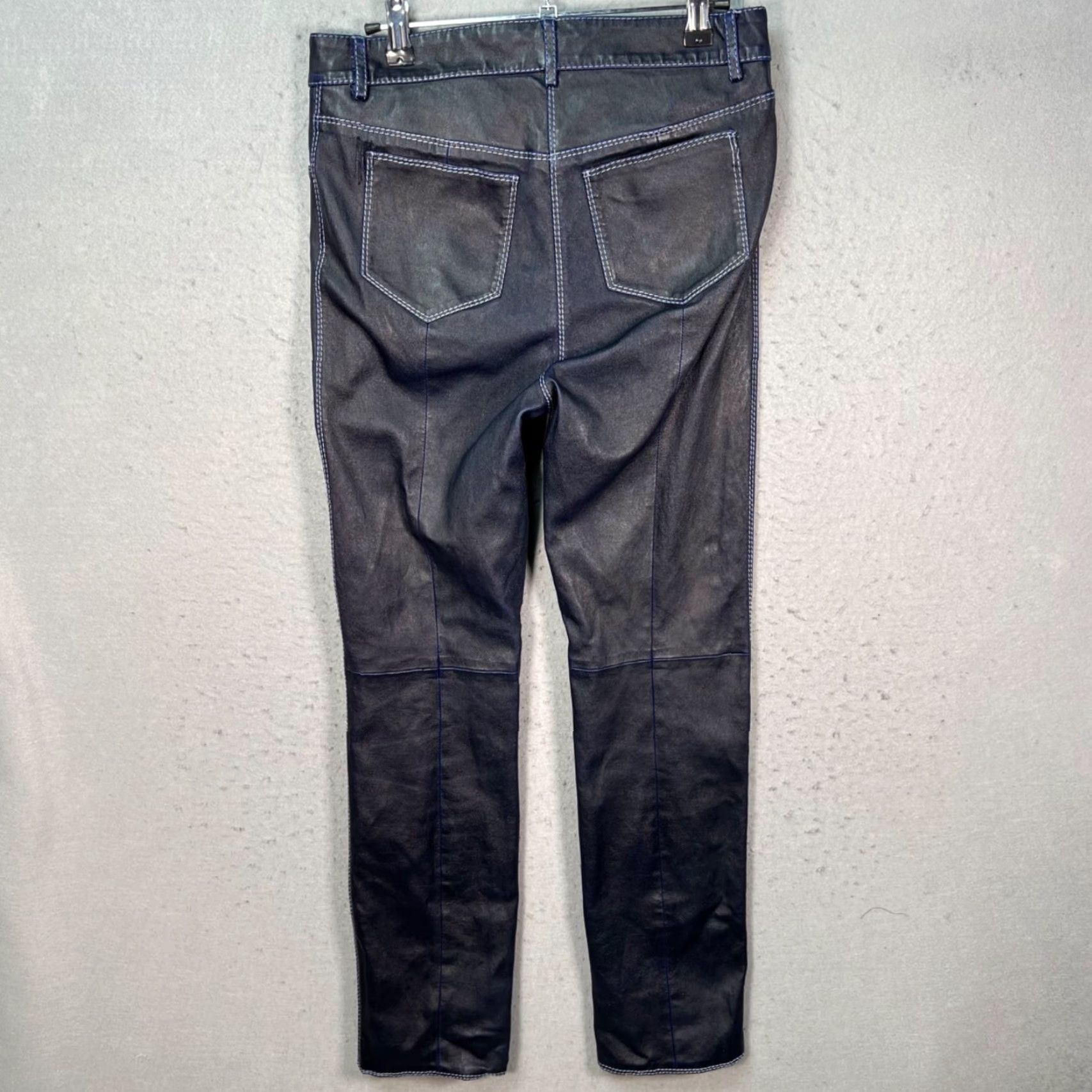 Vintage Jitrois Womens 42 Blue Leather Skinny Pants High Rise Stretch Ankle Regular Size 42 Womens Size 28" / US 6 / IT 42 - 2 Thumbnail