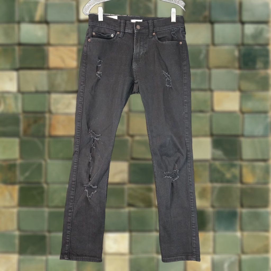 Abercrombie & Fitch ABERCROMBIE & FITCH Men's Black Stretch Skinny Distressed Jeans 28x30 Regular Size US 28 / EU 44 - 1 Thumbnail