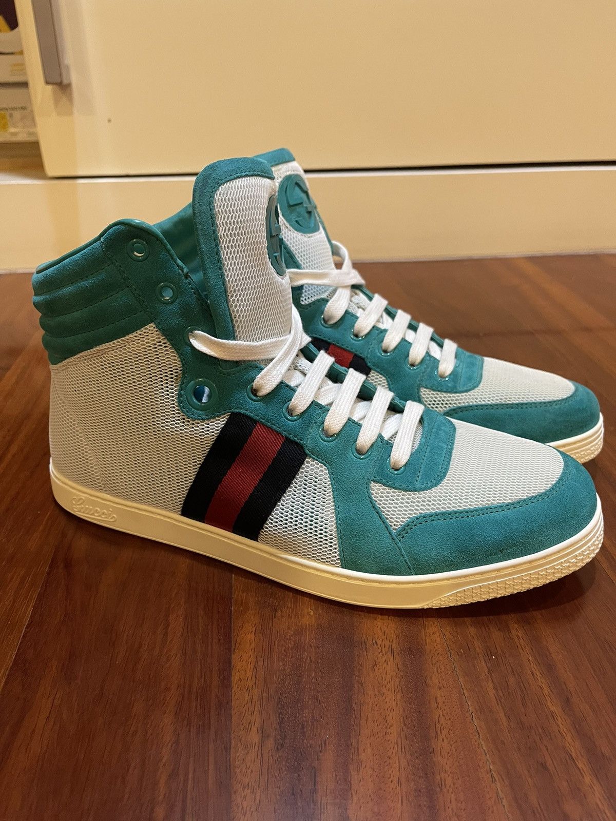Gucci High Top Suede Mesh Green Size US 8.5 / EU 41-42 - 1 Thumbnail