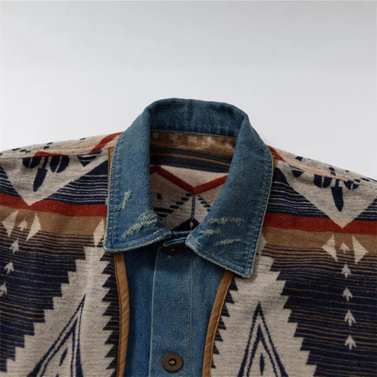 Japanese Brand Southwestern Patterned Denim Jacket with Button Closure Size US L / EU 52-54 / 3 - 2 Thumbnail