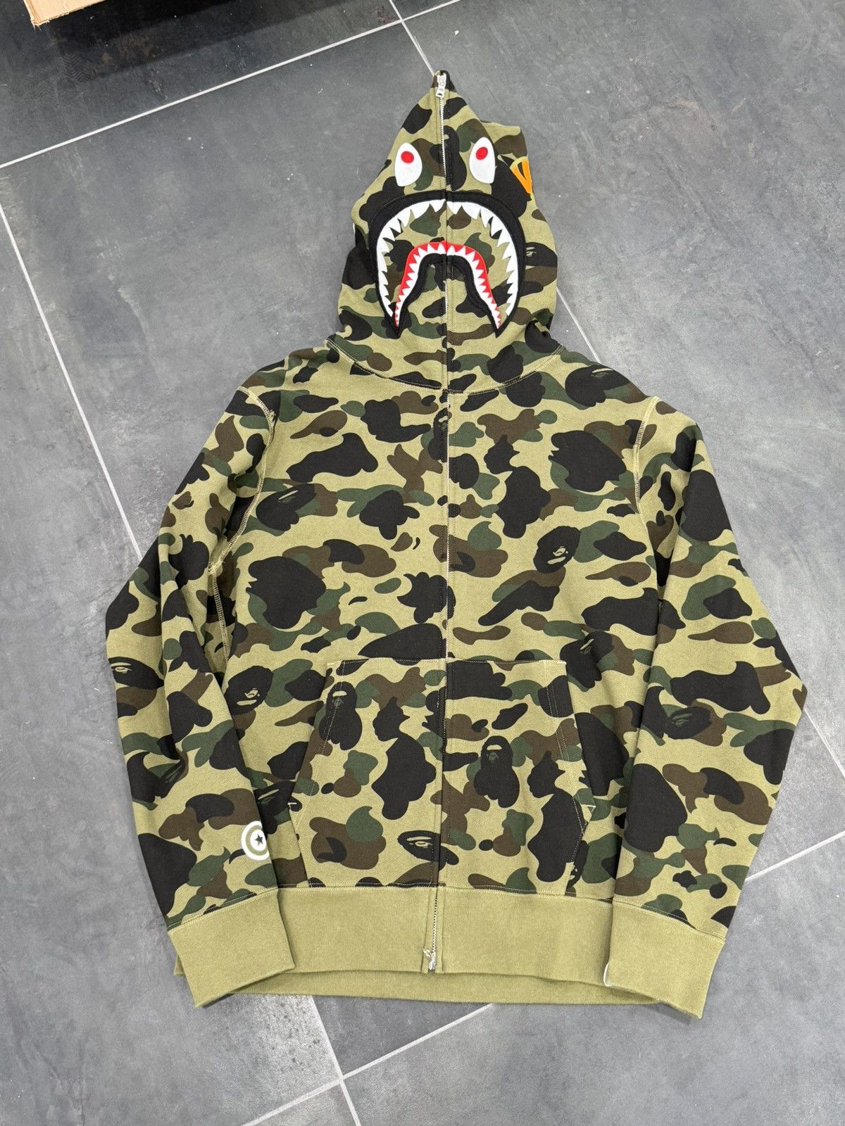 image of Bape 1St Camo Shark Full Zip Hoodie (Green), Men's (Size XL)