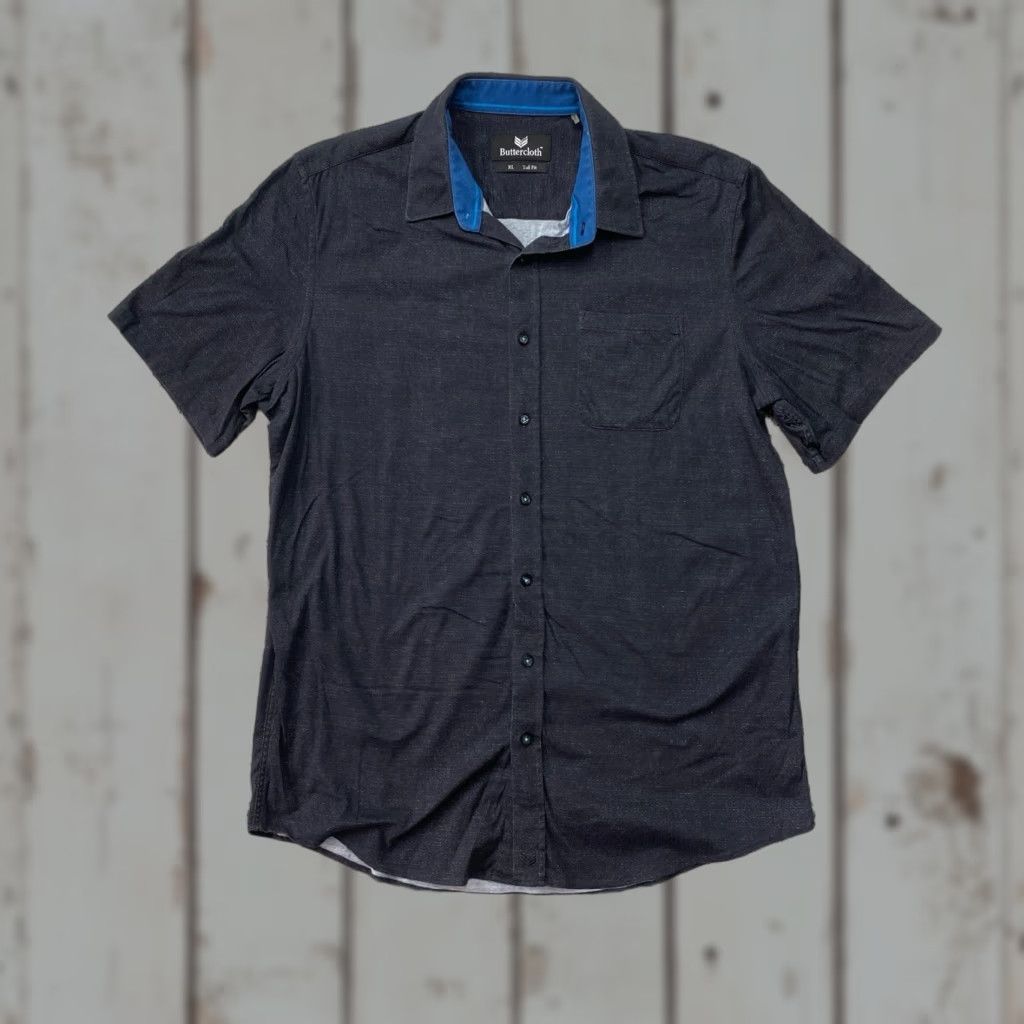 Vintage Buttercloth Shirt Mens XL Tall Button-Up Short Sleeve Geometric Print Casual Blue Cotton Knit Size US XL / EU 56 / 4 - 1 Thumbnail