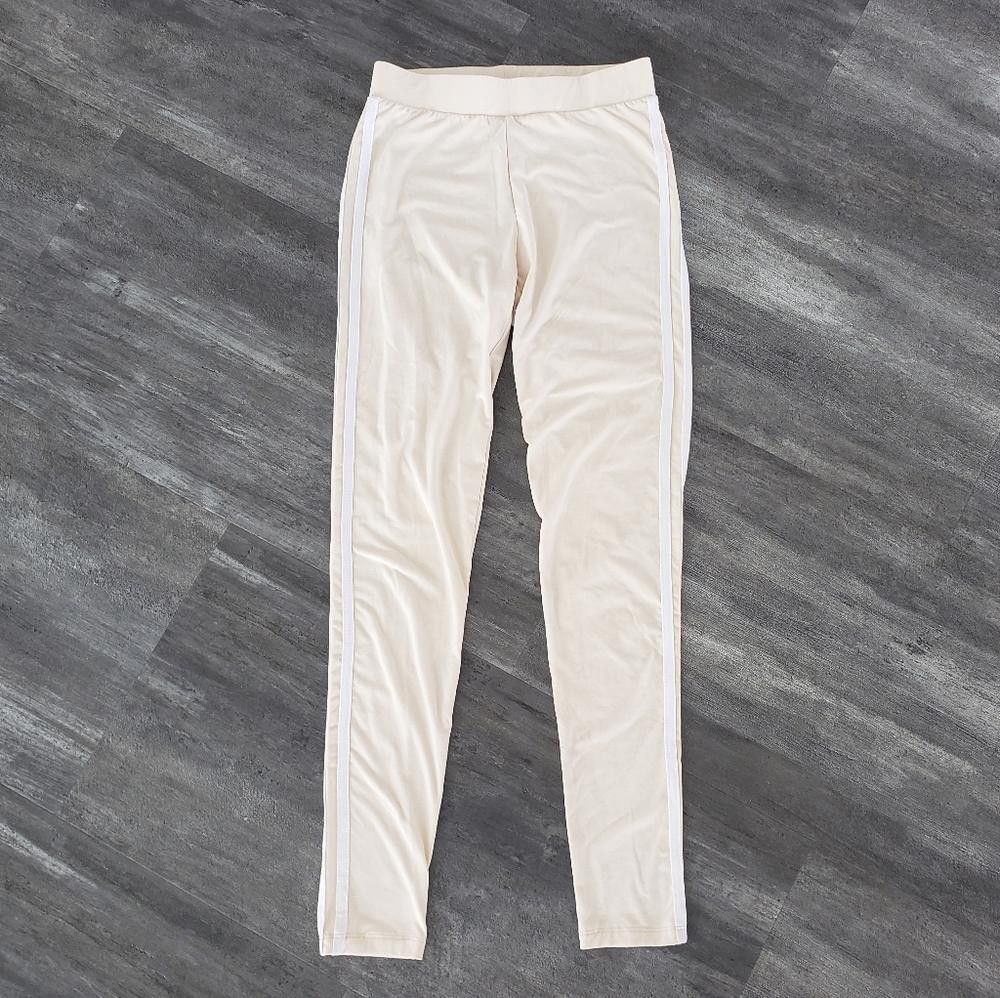 Designer Beige White Striped Feathers Sweat Suit Bottoms Size 28" / US 6 / IT 42 - 1 Thumbnail