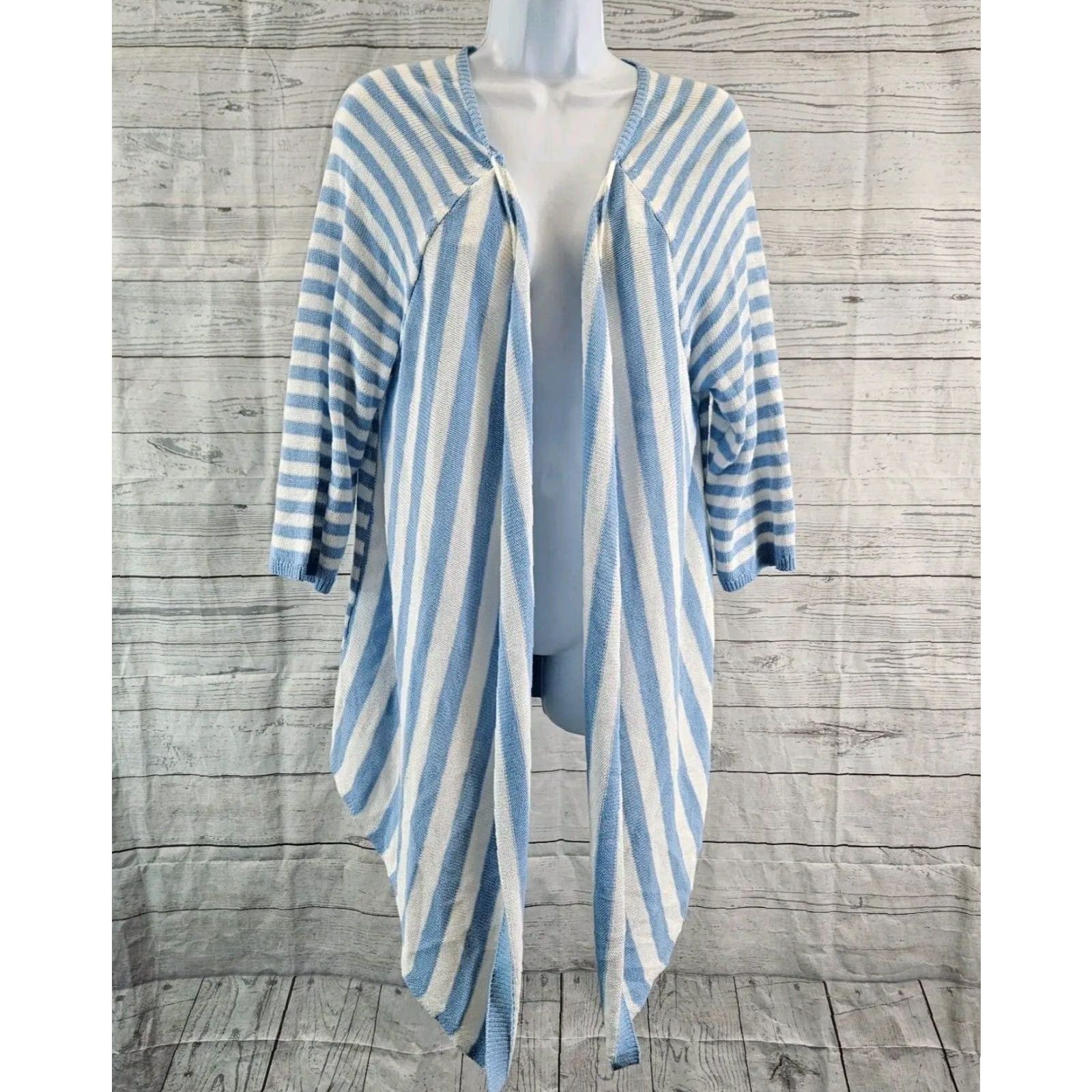 Vintage Chico's Womens Cardigan Sz Large Blue White Stripe Open Front Cotton Blend Sweater Knit Knitwear Size L / US 10 / IT 46 - 2 Thumbnail
