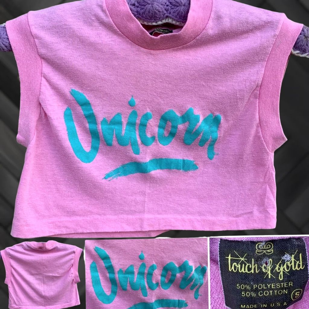 Vintage VINTAGE Unicorn Sleeveless Crop Top Muscle Tee T Shirt S 70s 80s Pink Touch Of Gold Regular Short Sleeve Shirt Womens Size S / US 4 / IT 40 - 1 Thumbnail