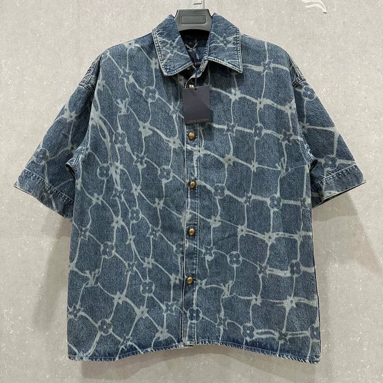 Louis Vuitton Louis Vuitton Old-print plaid denim short-sleeve shirt Size US XL / EU 56 / 4 - 1 Thumbnail