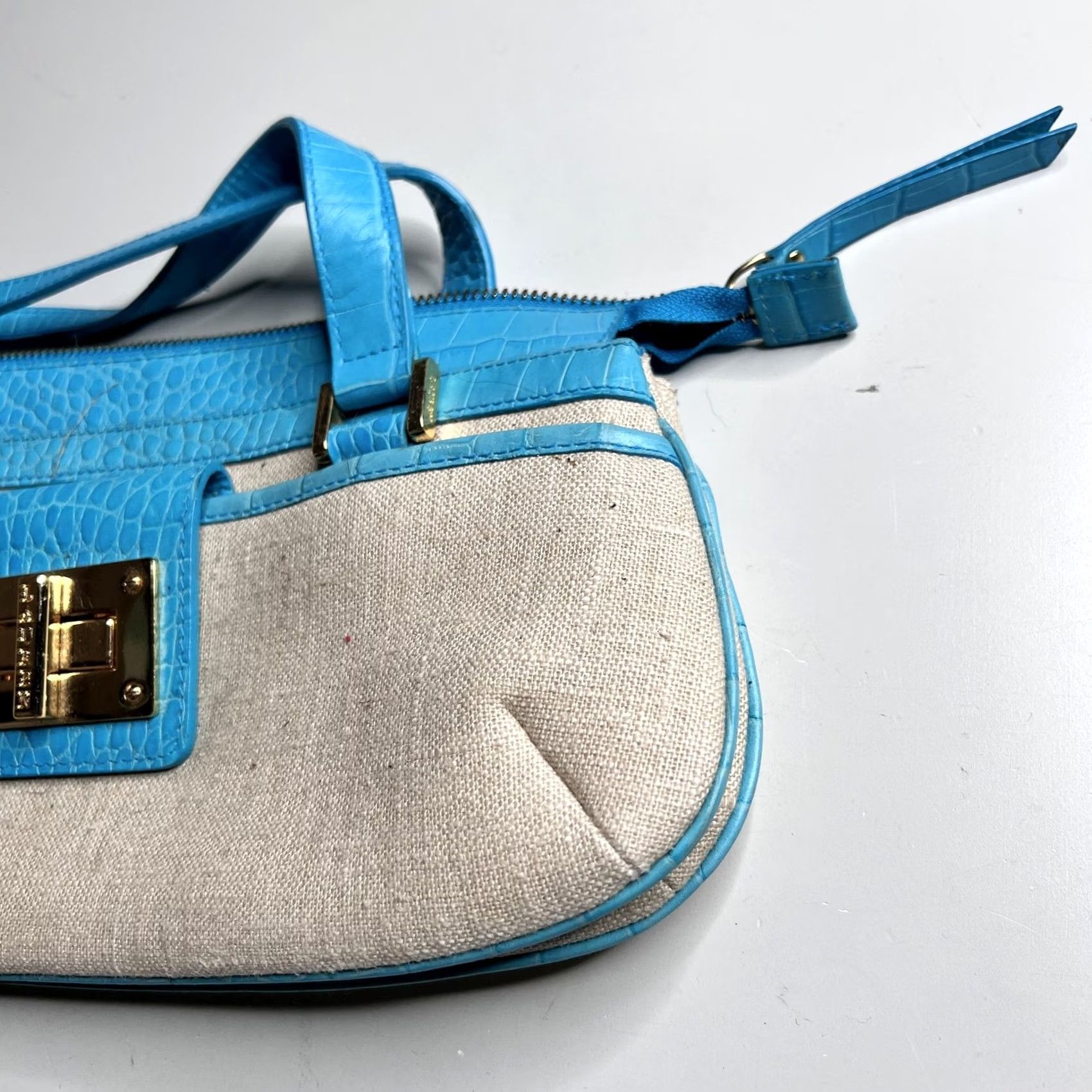 Ralph Lauren VINTAGE Lauren Ralph Lauren Shoulder Bag Womens Small Blue Canvas Croc Faux Leather Zip Size ONE SIZE - 4 Thumbnail
