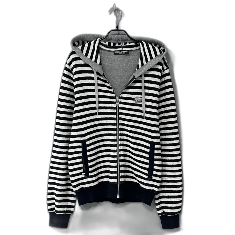 Dolce & Gabbana Black and White Striped Hooded Jacket Size XL / US 12-14 / IT 48-50 - 1 Thumbnail