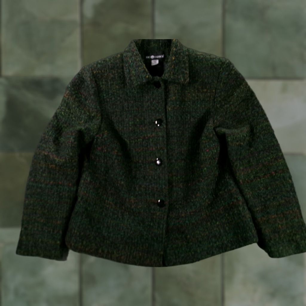 Vintage Sag Harbor Jacket Womens 14 Green Tweed Button Front Lined Long Sleeve Tailored - Vintage? No - Casual Womens 14 Green Tweed Jacket Sag Harbor Size XL / US 12-14 / IT 48-50 - 1 Thumbnail