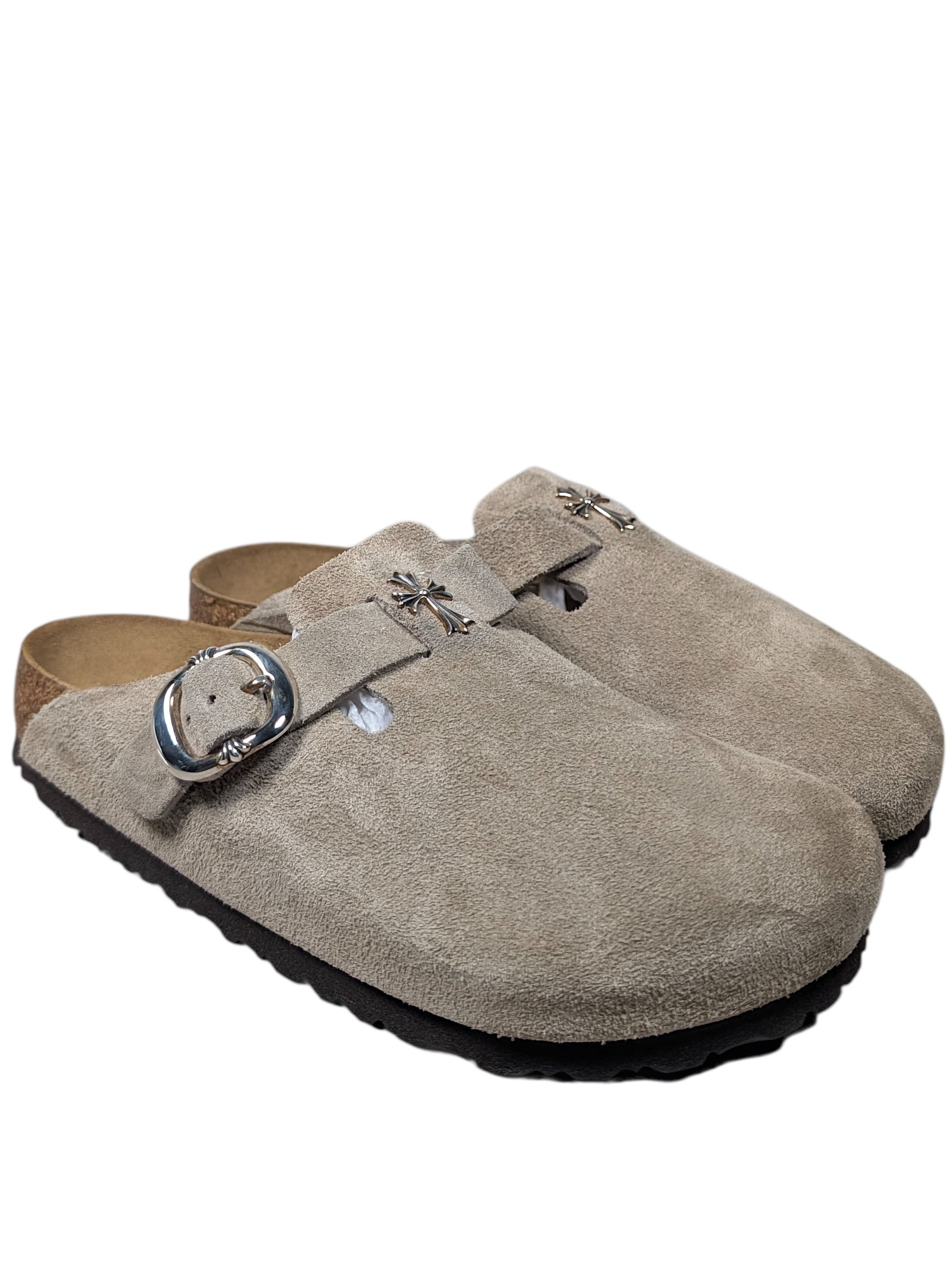 Chrome Hearts Cross Embellished Birkenstock Boston Suede Sandals Size US 7 / EU 40 - 1 Thumbnail