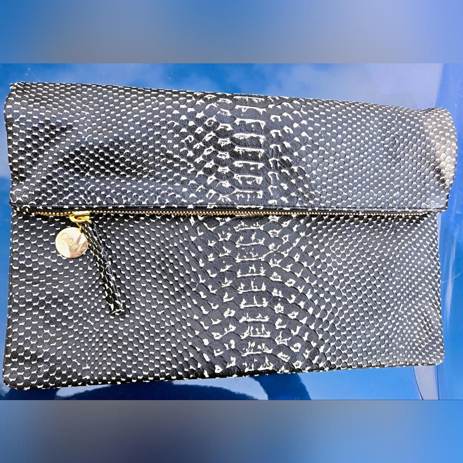 Other Clare V Black and White Embossed Goatskin Clutch NWOT Size ONE SIZE - 1 Thumbnail