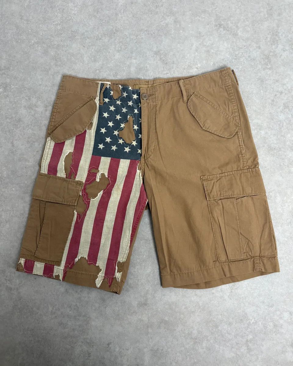 Polo Ralph Lauren 2000s Ralph Lauren USA Distressed Flag Beige Shorts Size US 34 / EU 50 - 4 Thumbnail