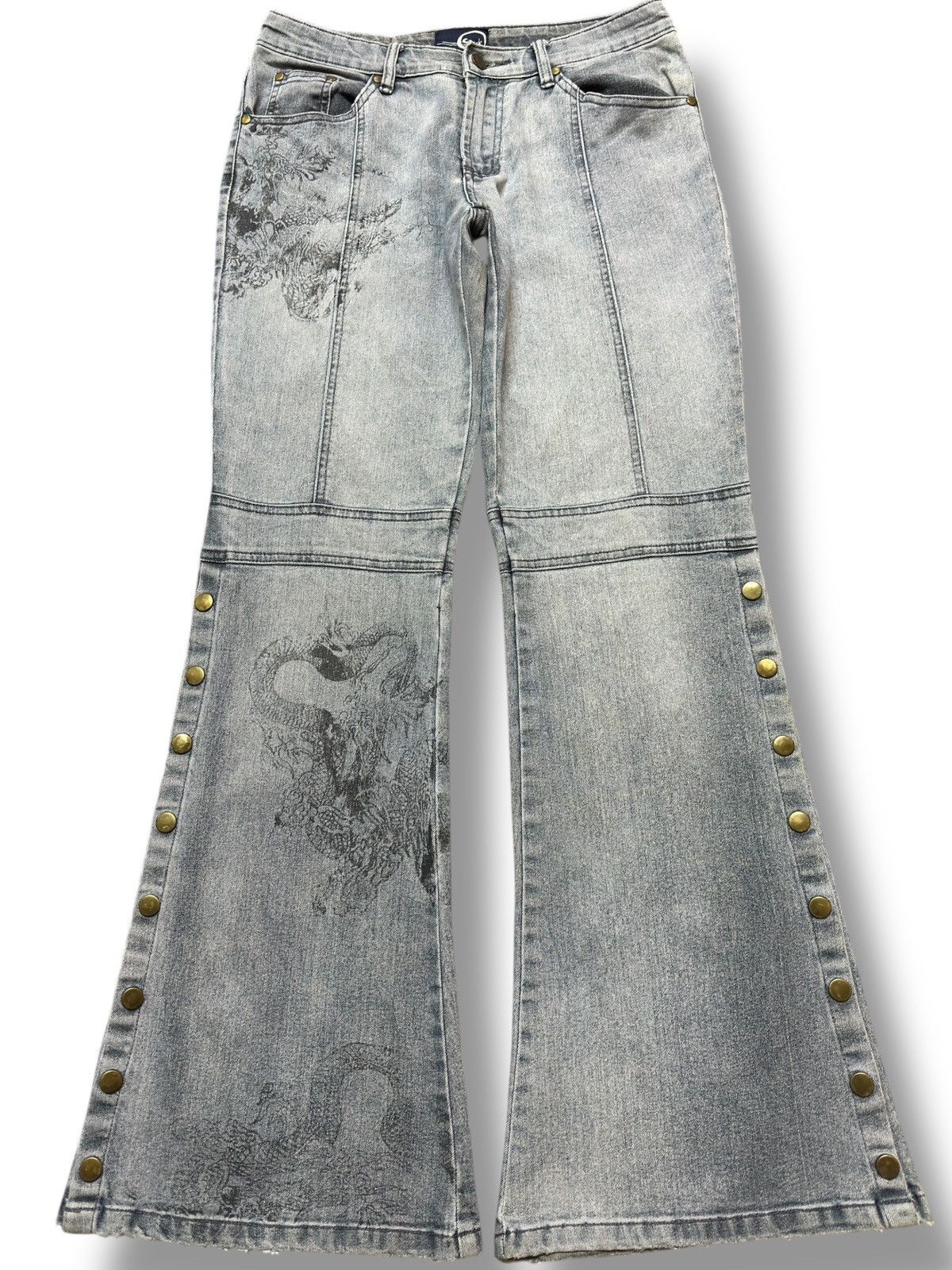 Kapital Vintage Souk Flare Bootcut Dragon Essence Faded Denim Size US 30 / EU 46 - 1 Thumbnail