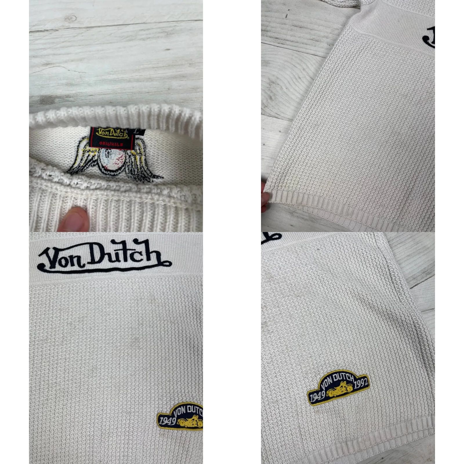 Von Dutch VINTAGE Von Dutch Big Logo Knit Sweater 90s Men L White Knit Pullover Long Sleeve Crew Neck Mens Size US L / EU 52-54 / 3 - 8 Thumbnail