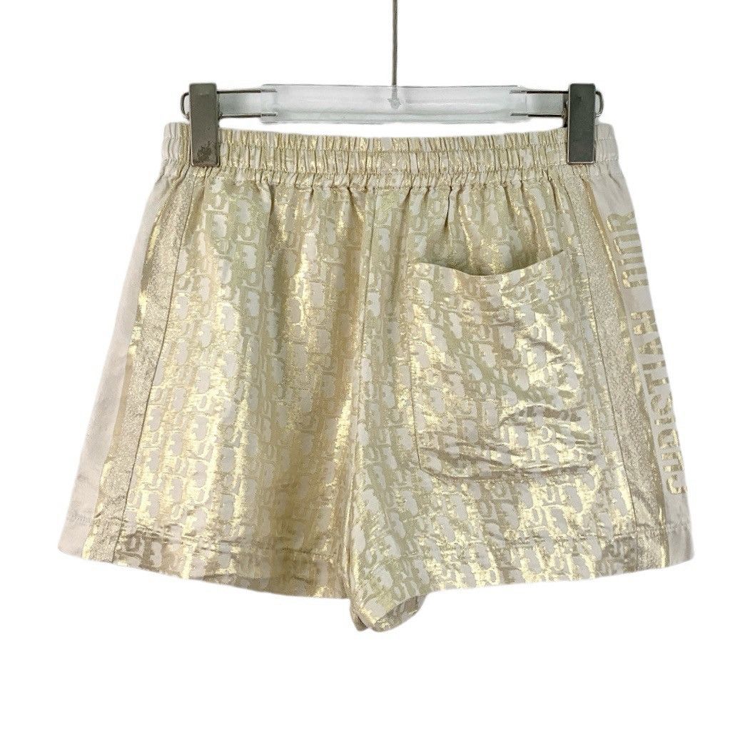 Dior Dior Gold Logo Jacquard All-over Print Silk Shorts K26WX Size 26" / US 2 / IT 38 - 2 Thumbnail