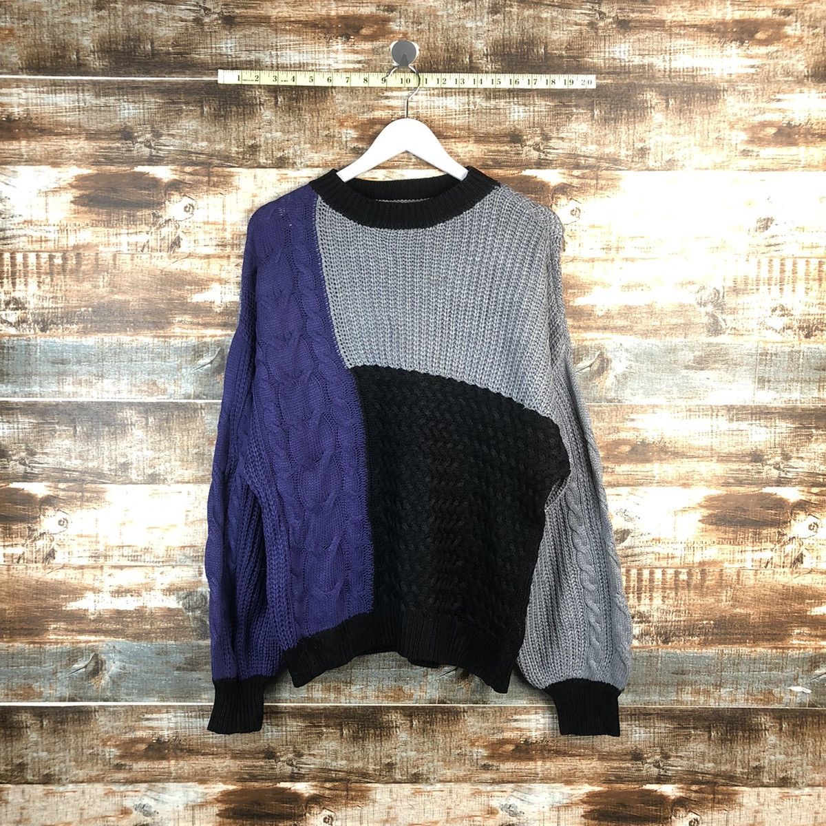 Homespun Knitwear DLL Vence Exchange patchwork style Grey Knitwear #C016 Size US M / EU 48-50 / 2 - 1 Thumbnail