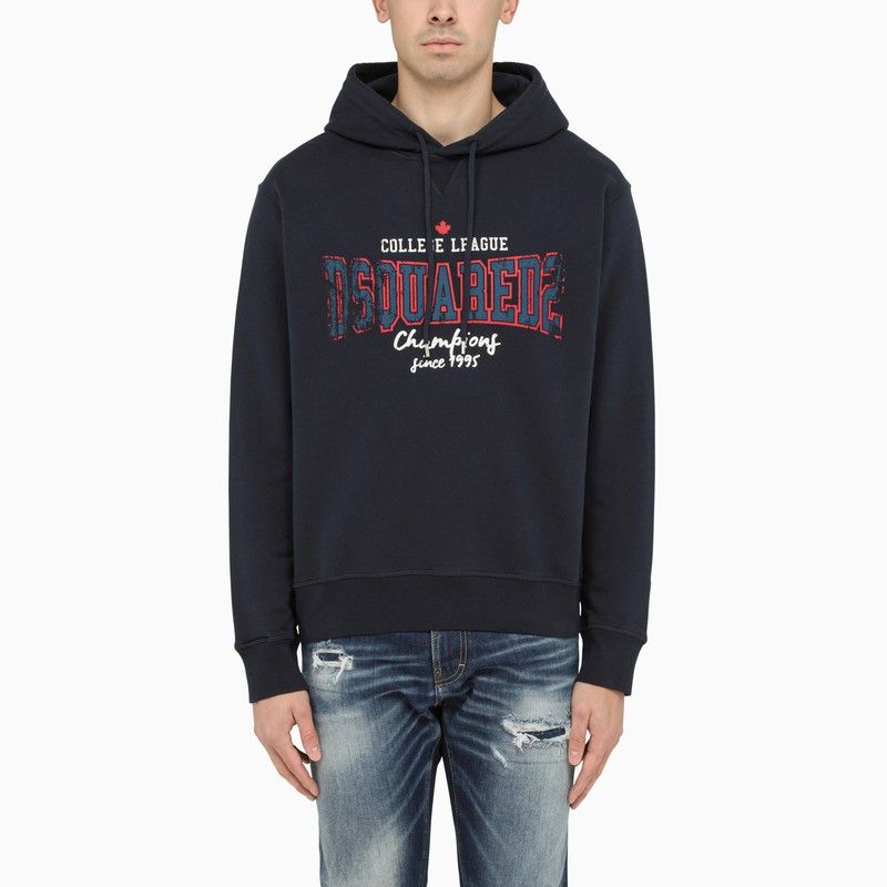 image of Dsquared2 Dark Blue Cotton Hooded Sweatshirt With Print, Men's (Size XL)