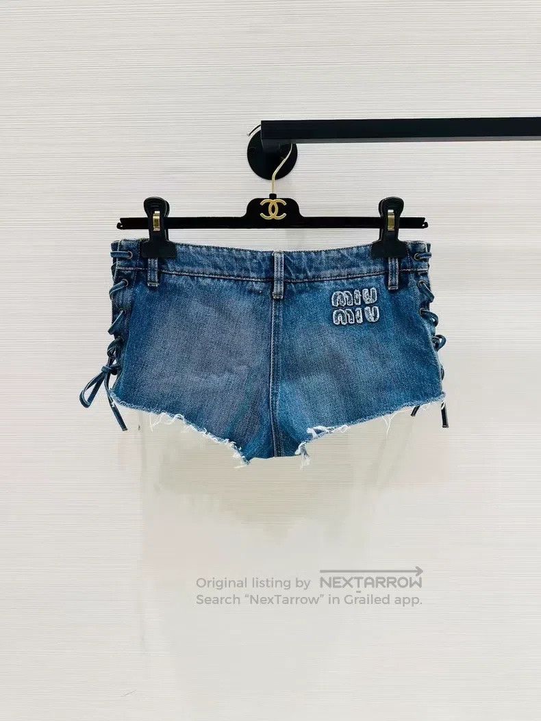 Miu Miu Miu Miu 24 Denim shorts with low waist straps Size 40" / US 18 - 2 Thumbnail