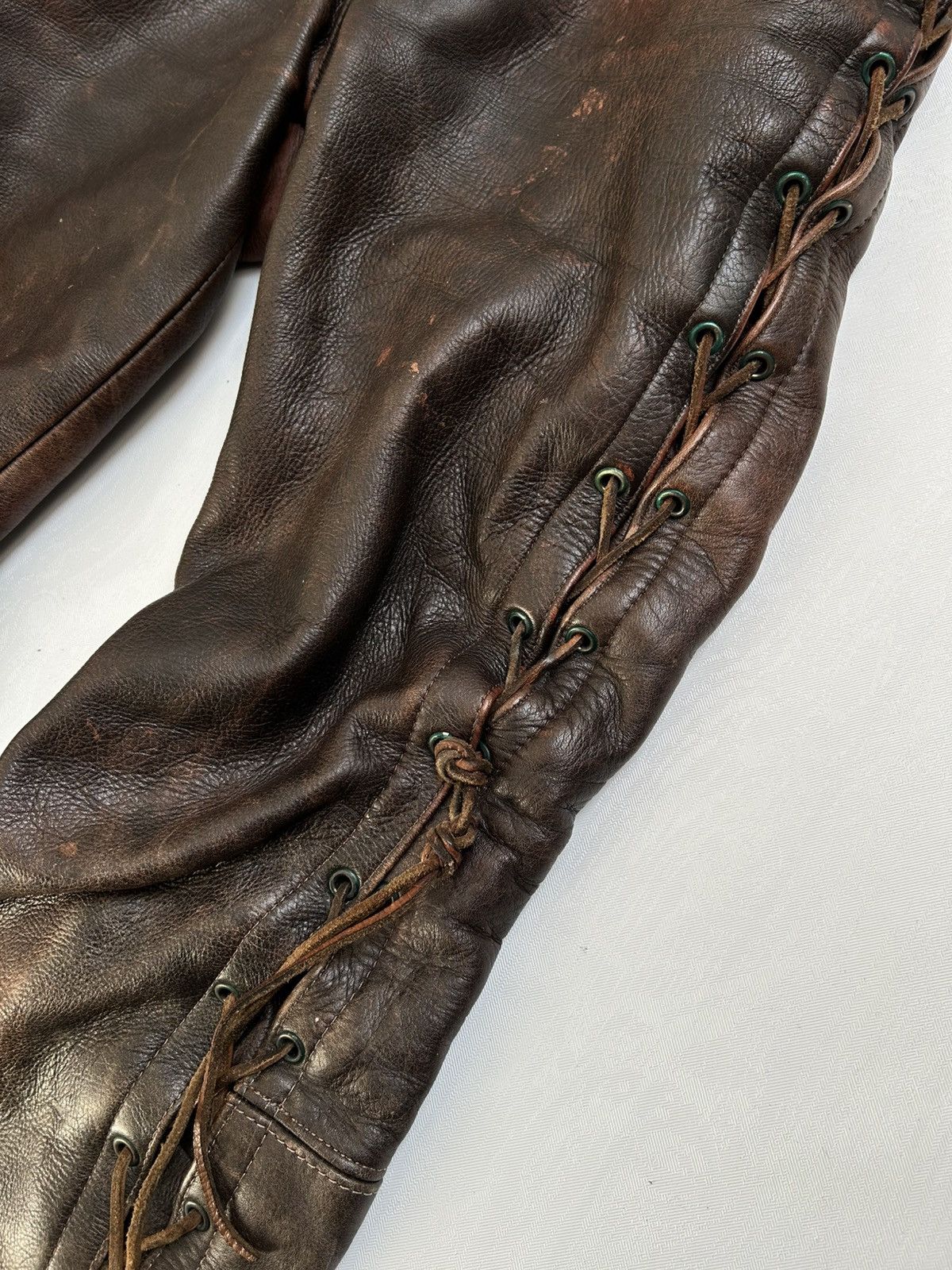 Vintage Heavy Vintage Leather Lace-Up Pants 90s Biker Archive Style Size 32" / US 10 / IT 46 - 6 Thumbnail
