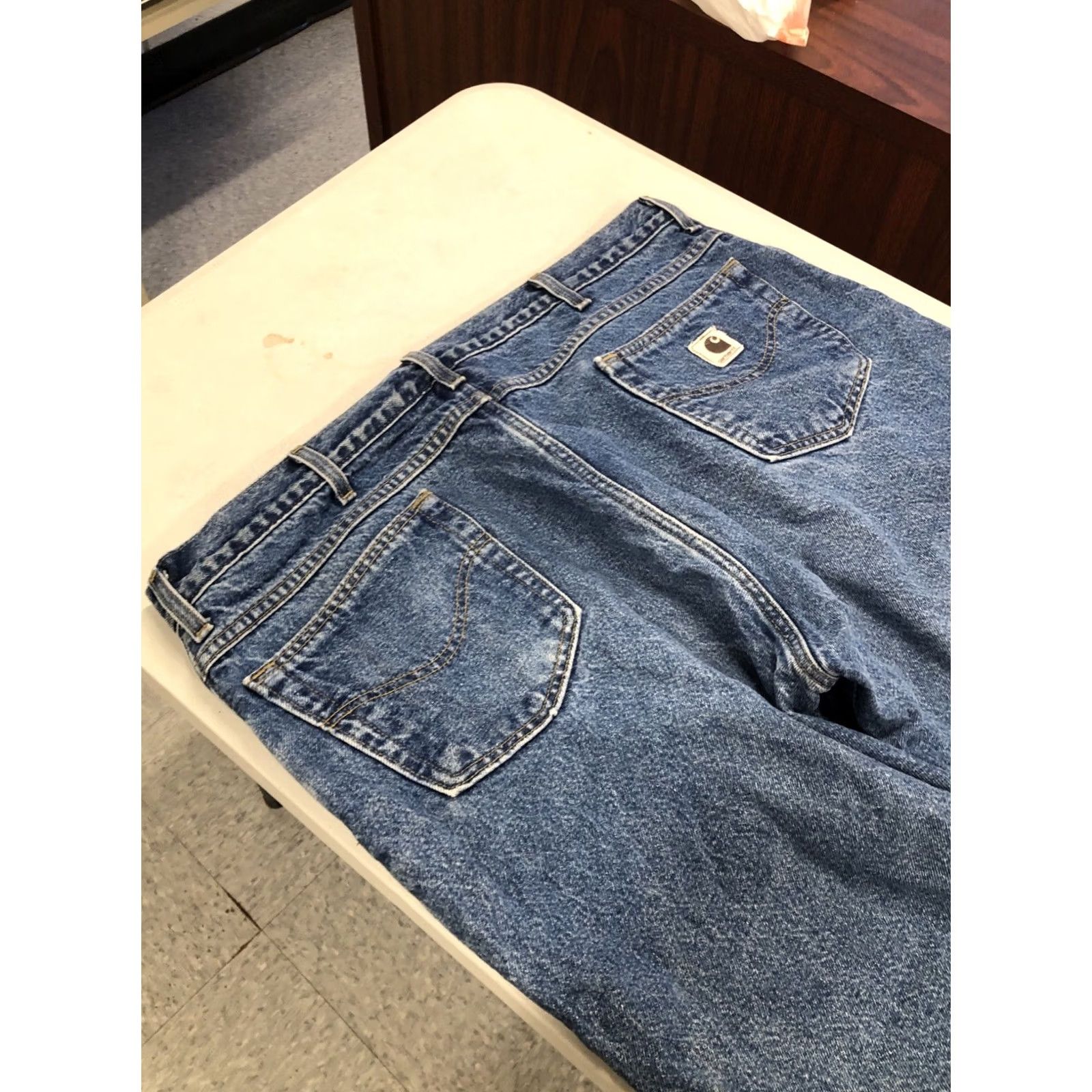 Carhartt VINTAGE Carhartt Jeans 42x27 Relaxed Denim Blue USA Lined Pockets US-Made Mens DST B21 DST Straight Flannel Size US 42 / EU 58 - 3 Thumbnail
