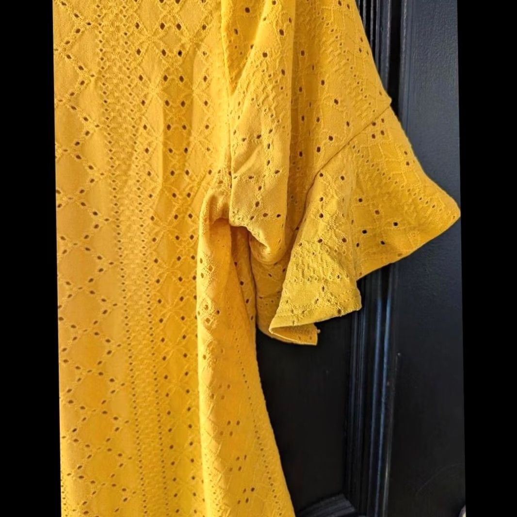 Vintage Perception Concept Blouse Shirt Womens L Yellow Eyelet Flutter Sleeve Tie Front V-Neck Casual Boho Spring Summer Modern Size L / US 10 / IT 46 - 3 Thumbnail