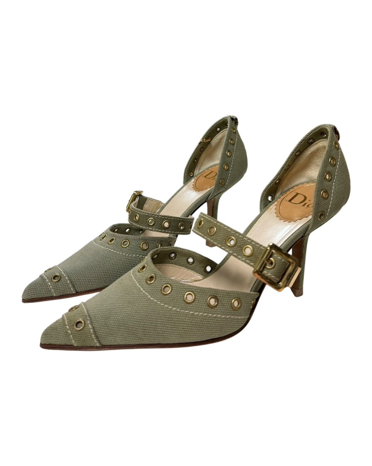 Dior CHRISTIAN DIOR S/S 2002 Canvas Grommet Mary Jane Heels Size US 6 / IT 36 - 1 Thumbnail