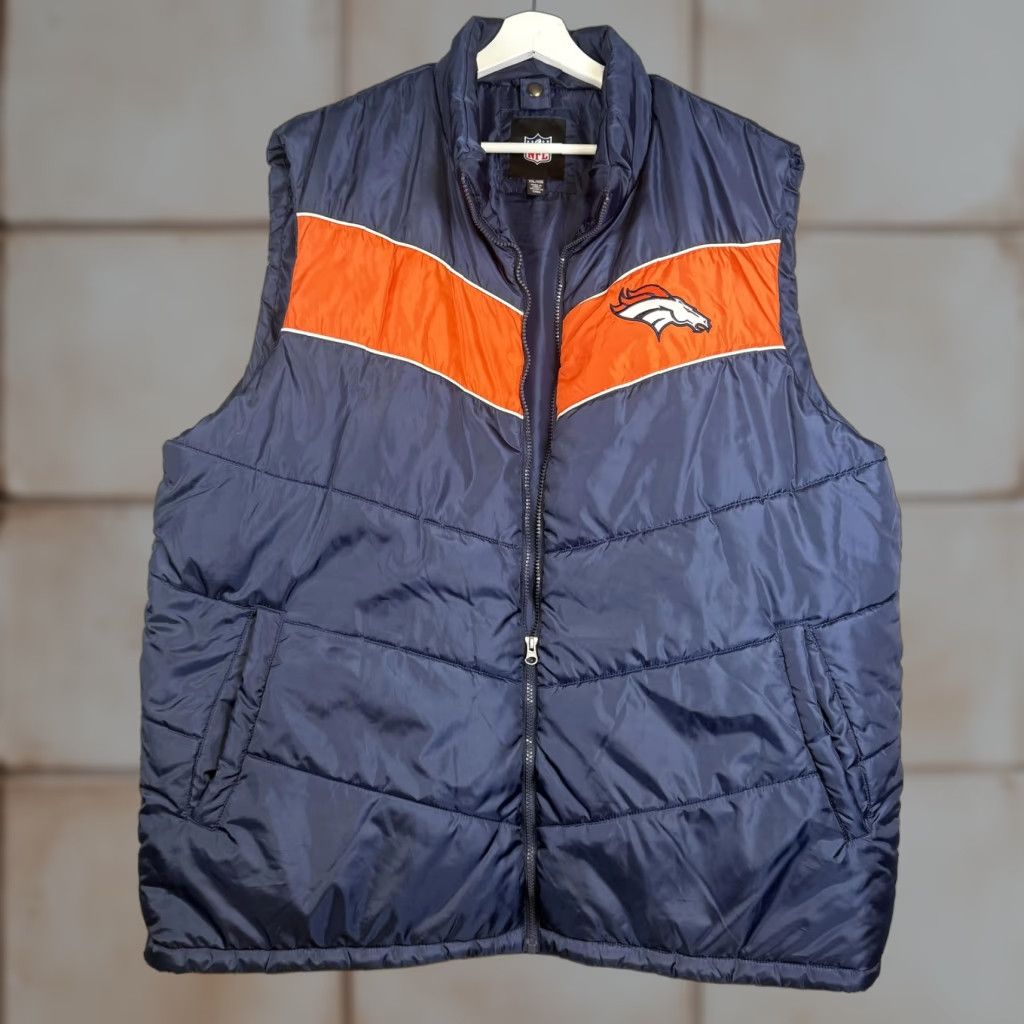 NFL NFL Vest Blue Orange Sleeveless Quilted Full Zip 2XL XXL Mens Jacket Size US XXL / EU 58 / 5 - 1 Thumbnail