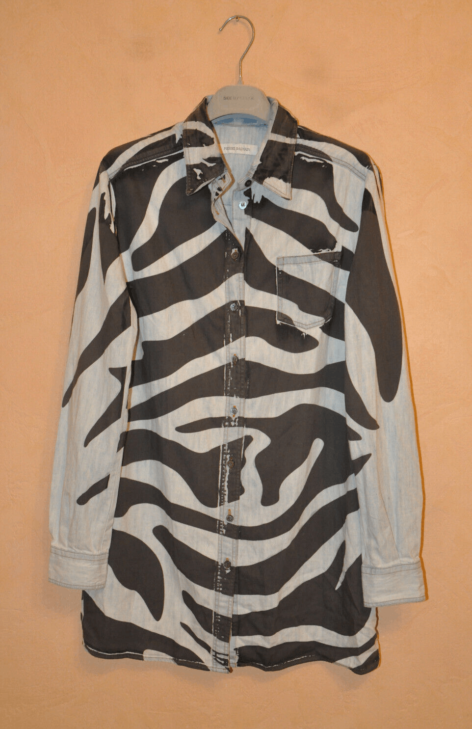 image of Pierre Balmain Zebra Print Denim Cotton Long Sleeve Shirt Size 26 / 40, Women's