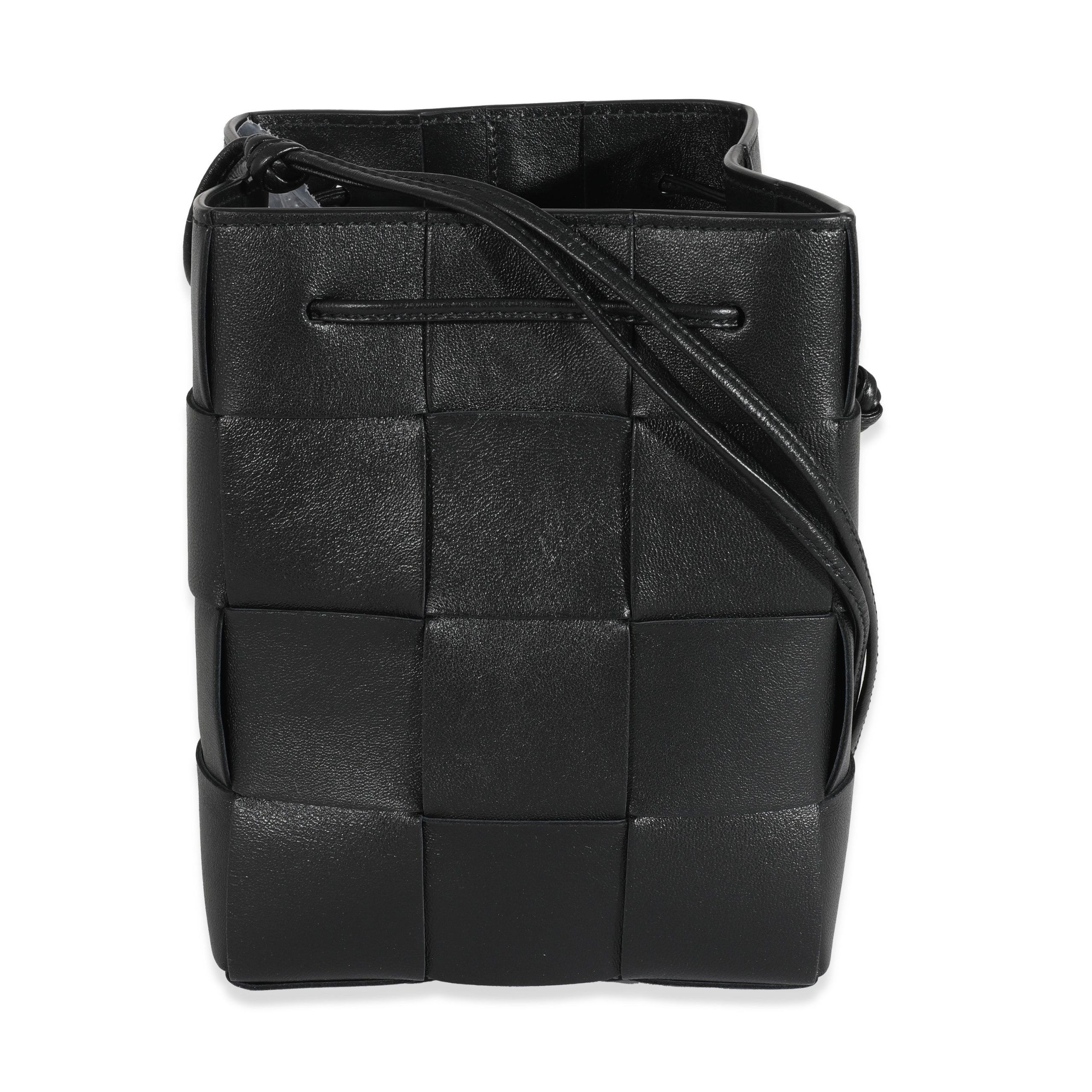 image of Bottega Veneta Black Lambskin Intrecciato Small Cassette Bucket Bag, Women's