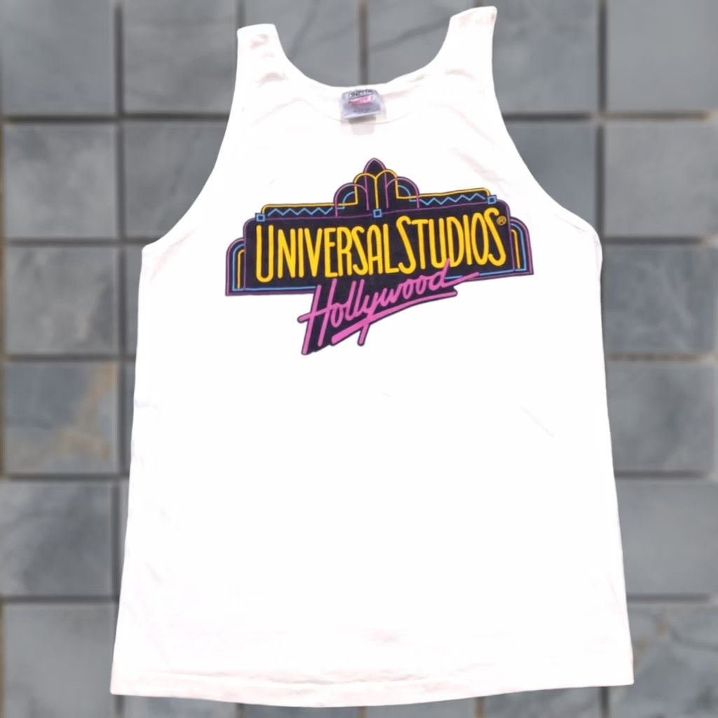 Vintage VINTAGE 90s UNIVERSAL STUDIOS HOLLYWOOD TANK TOP T-Shirt SMALL/MEDIUM men’s White 80s 90s Beach shirts Size US S / EU 44-46 / 1 - 1 Thumbnail
