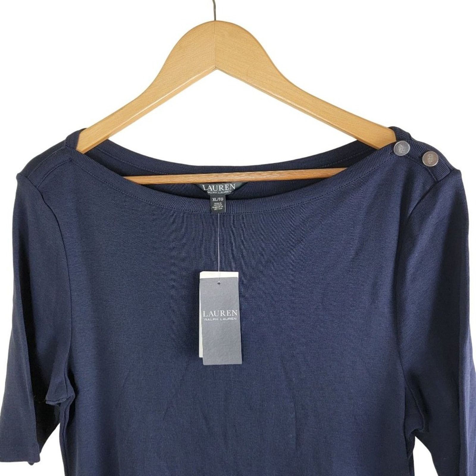 Lauren Ralph Lauren Lauren Ralph Lauren Cotton Navy Midi Dress Boat Neck 3/4 Size XS / US 0-2 / IT 36-38 - 5 Thumbnail