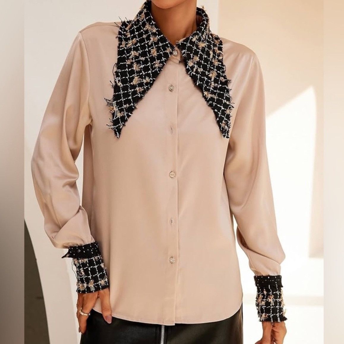 Designer × Other NWT, Lavishly Paris Women’s Elegant Tweed Detail Blouse Size M / US 6-8 / IT 42-44 - 8 Thumbnail