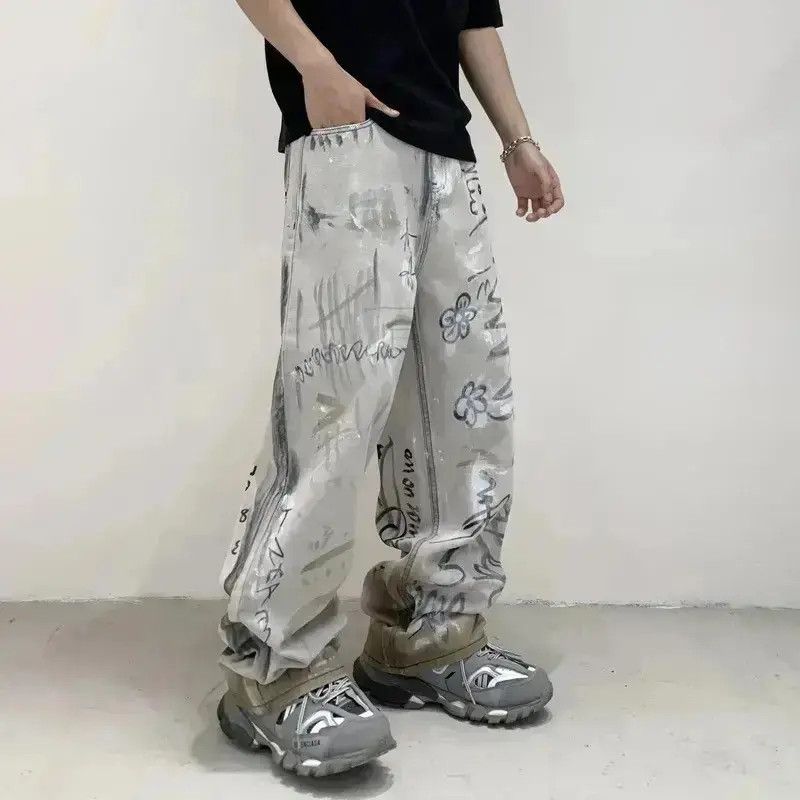 Japanese Brand Design Streetwear Loose Baggy Graffiti Jeans Pants Size US 32 / EU 48 - 6 Thumbnail