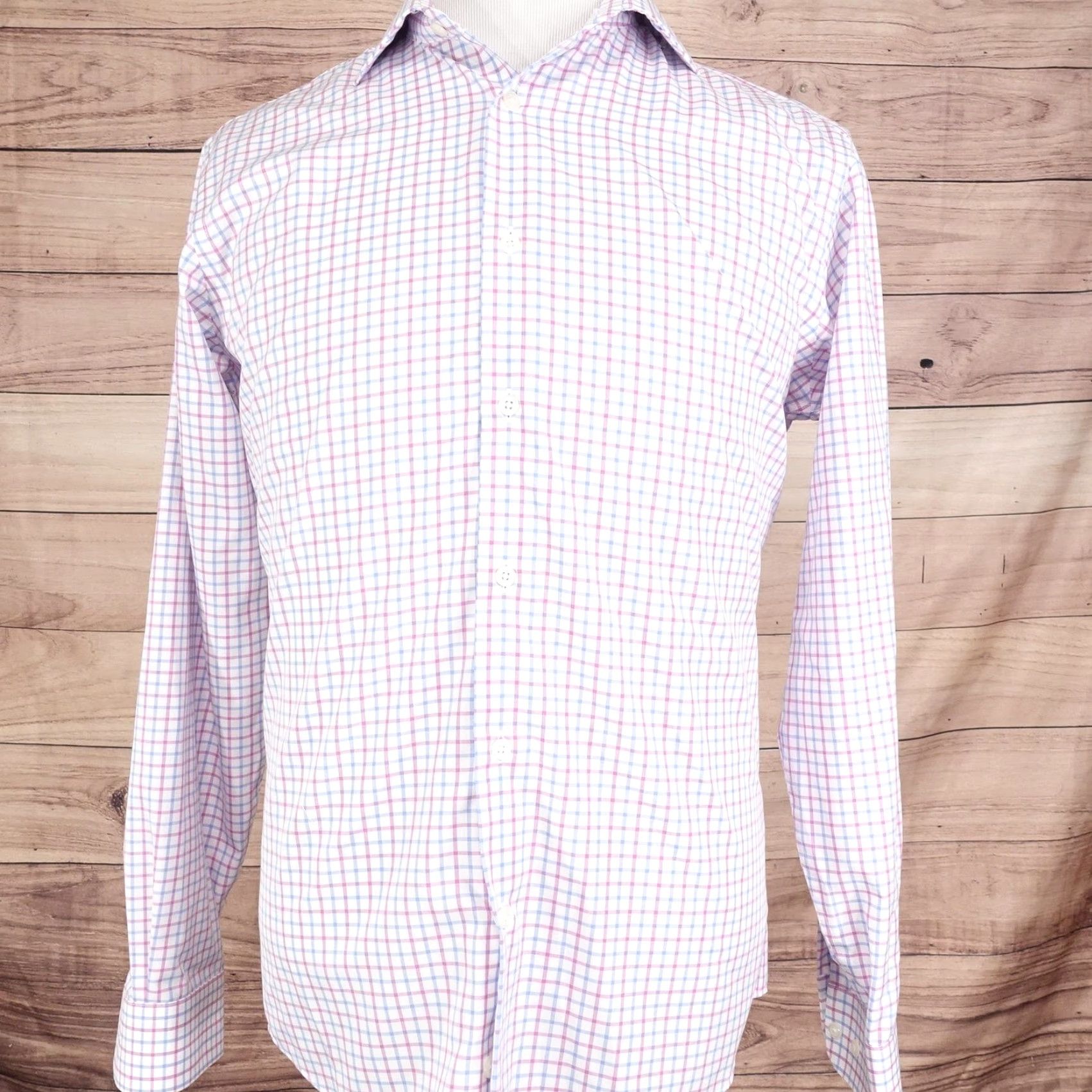 Pronto Uomo Pronto Uomo Dress Shirt Men 16/34-35 Slim Non-Iron Check Plaid Multicolor 100% Cotton Shirt Mens Size 42R - 3 Thumbnail