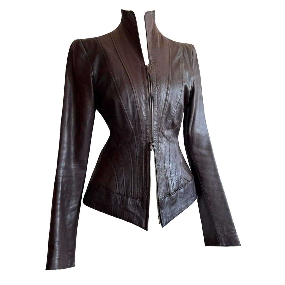 image of Vintage Amazing Leather Avant-Garde Distressed Jacket in Brown, Women's (Size Small)