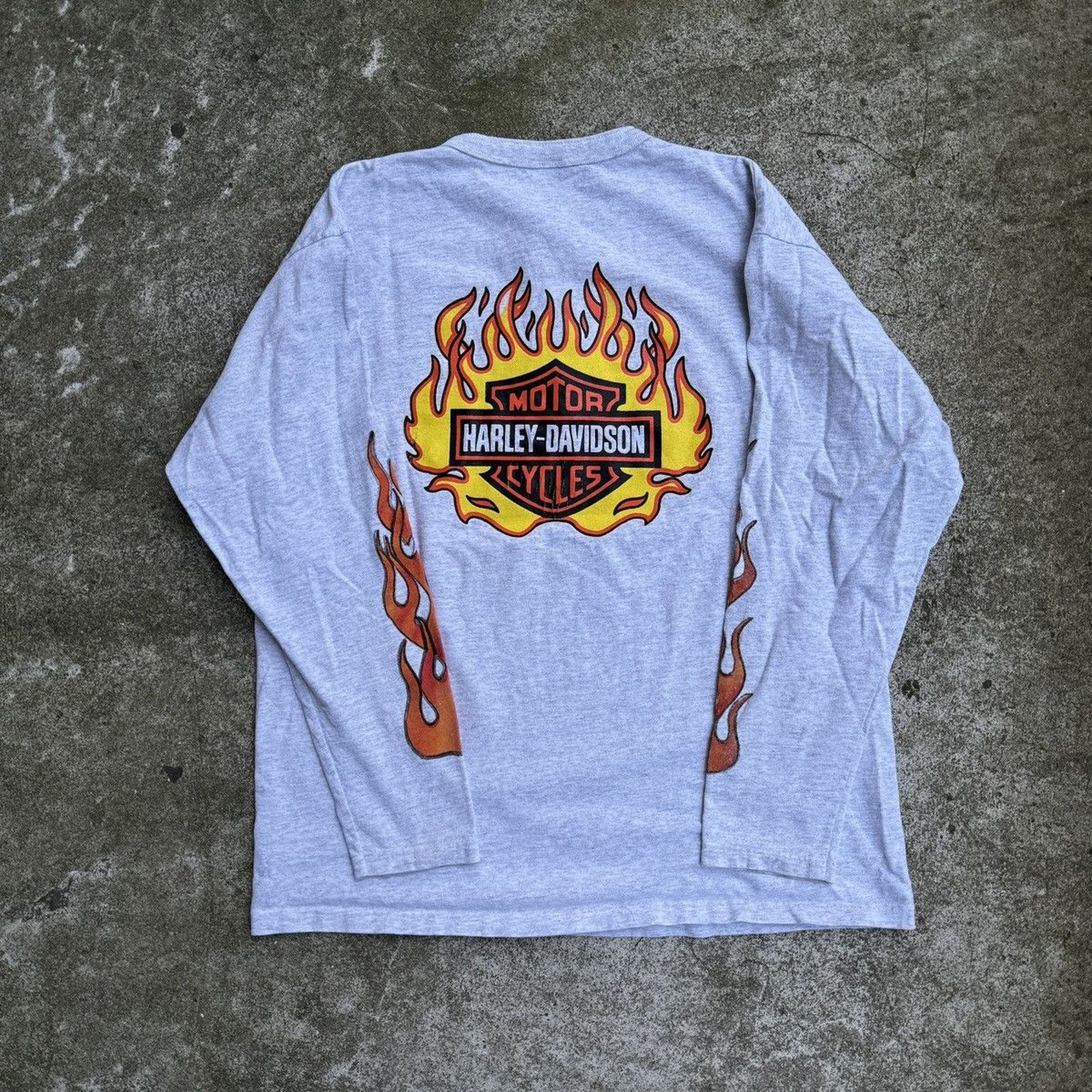 Harley Davidson Faded Harley Davidson Flame Shirt ERD Grunge Biker WCC Size US L / EU 52-54 / 3 - 2 Thumbnail
