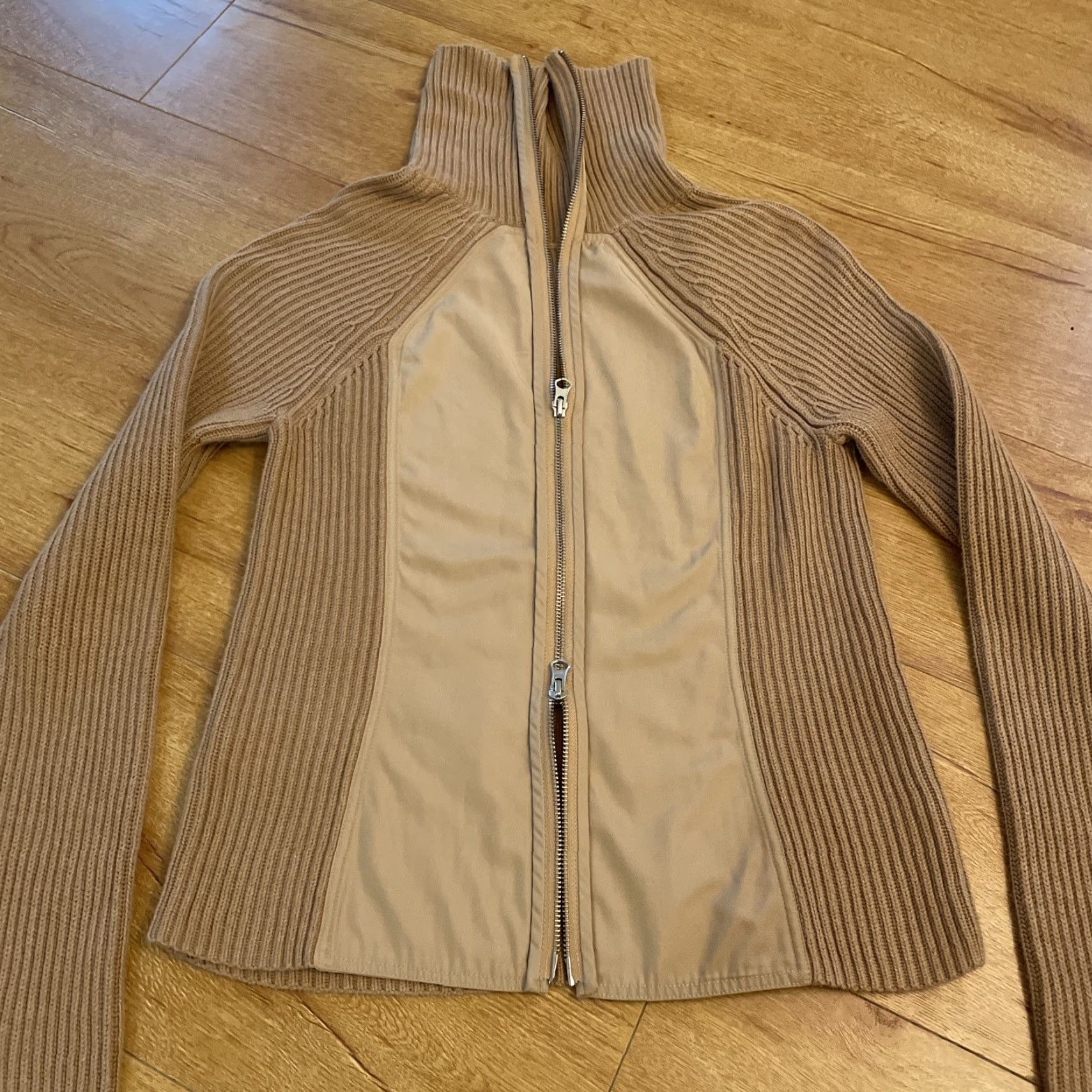 Vintage KaufmanFranco Collective Rib Knit Mixed Media Sweater Brown Back Zip M Thumb Women Regular Long Sleeve Turtleneck Work Knit Size M / US 6-8 / IT 42-44 - 6 Thumbnail