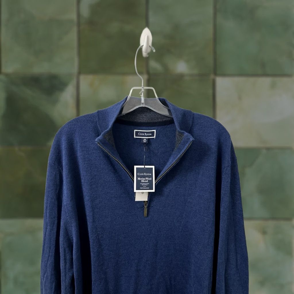 Club Room Club Room 2XL Blue Merino Wool Blend Sweater Long Sleeve Mock Neck Zip Mens NWT Size US XXL / EU 58 / 5 - 1 Thumbnail