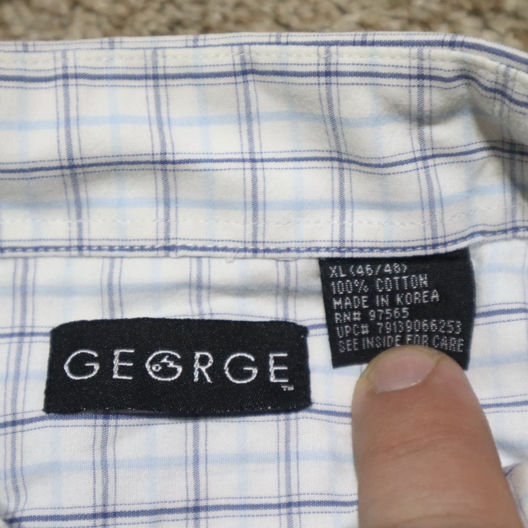 George George Shirt Adult XL Multicolor Blue Checkered Long Sleeve Button-Up Pocket Mens Size US XL / EU 56 / 4 - 3 Thumbnail