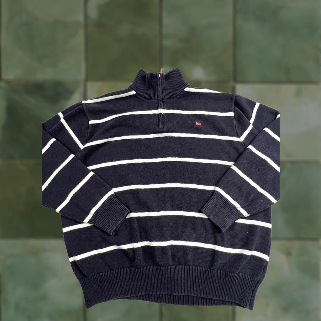 Vintage Polo Jeans Company Sweater Mens 3XL Blue Striped 1/4 Zip Mock Neck Pullover USA Size US XXL / EU 58 / 5 - 1 Thumbnail