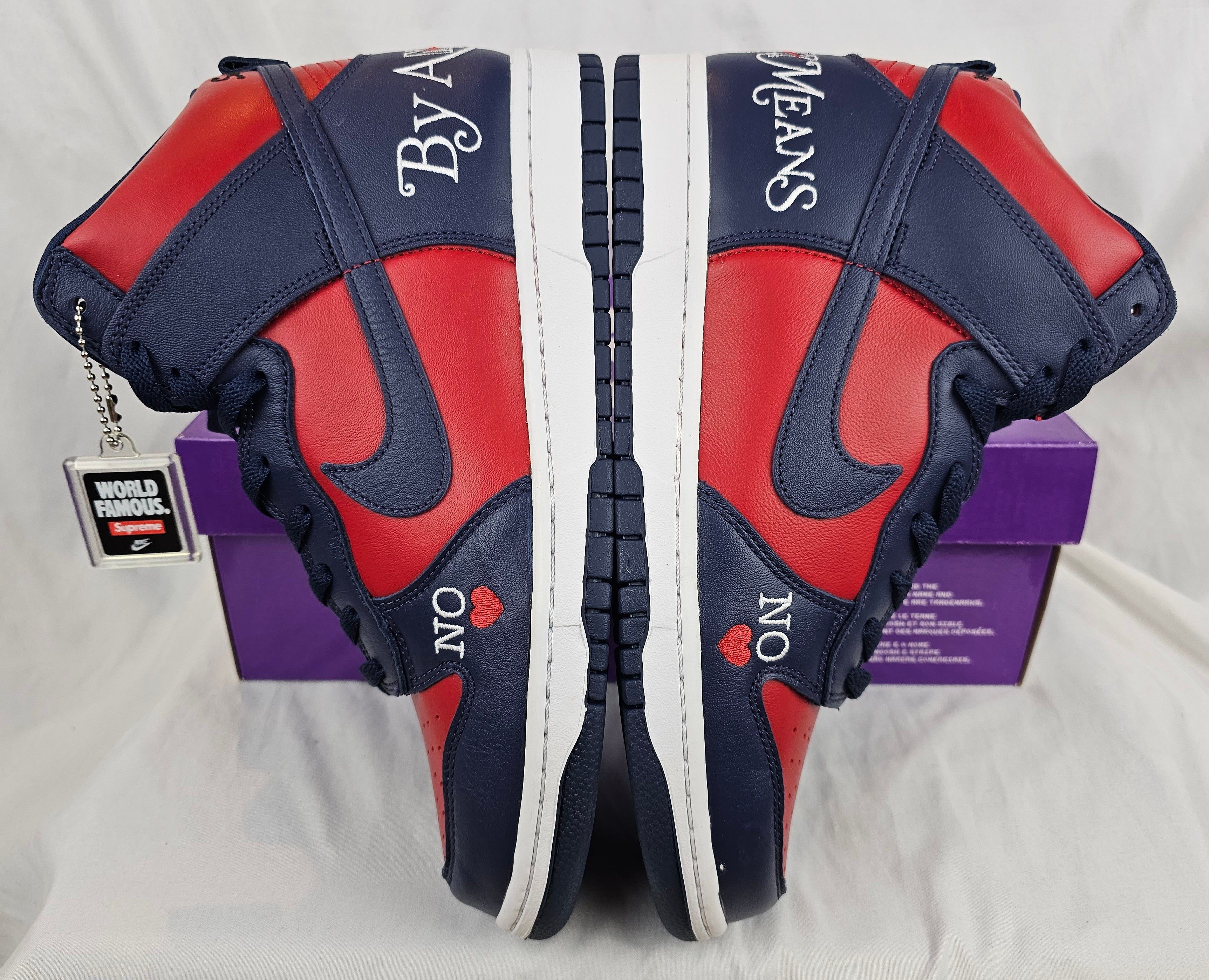 Nike × Supreme Supreme x Nike SB Dunk High "By Any Means" Navy Red Men's Size US 10 / EU 43 - 6 Thumbnail