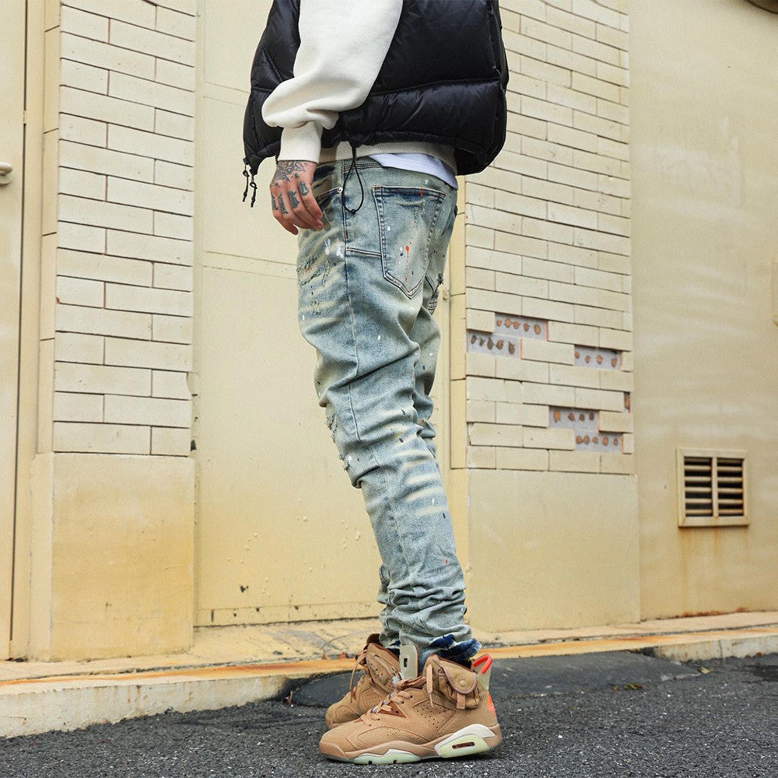 Jean Slim Fit Patch Jeans – Speckled Wash, Wrinkled Detail Size US 32 / EU 48 - 3 Thumbnail