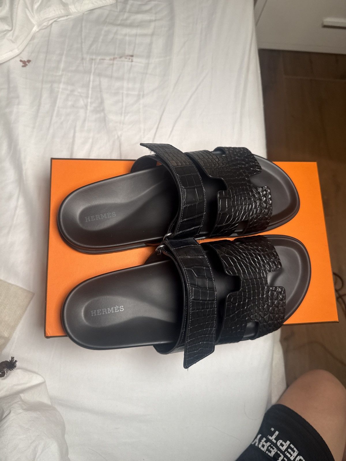 Hermes Hermes Alligator Chypre Sandals Black Noir Size US 10 / EU 43 - 3 Thumbnail